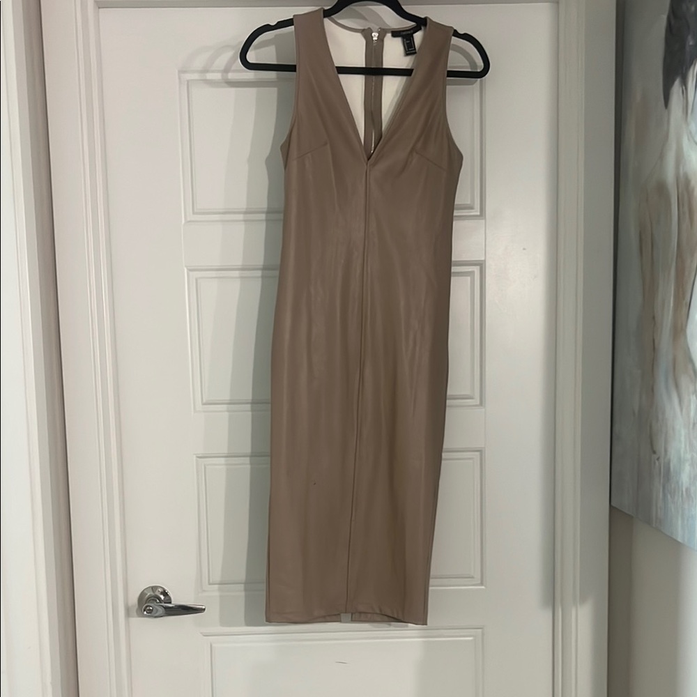 Elegant Tan Pleather Sleeveless Dress